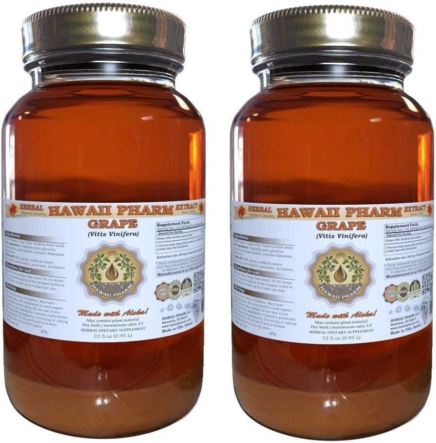 Hawaii Pharm Grape Seed Liquid Extract Tincture 64 oz Unfiltered Supplement - Vitis Vinifera