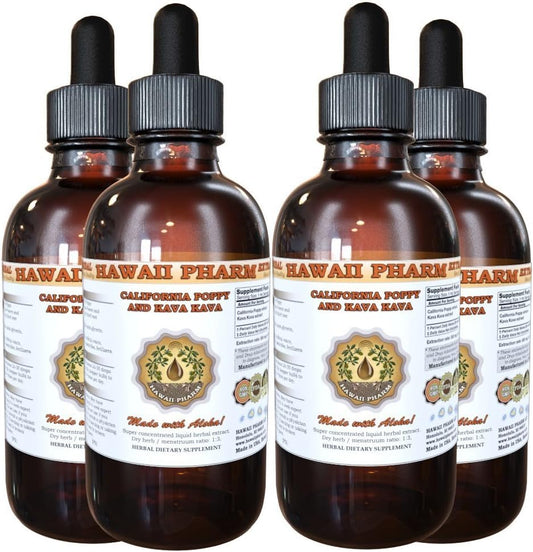 Hawaii Pharm Liquid Extract: California Poppy & Kava Kava Combo - 4x4 oz Bottle Pack
