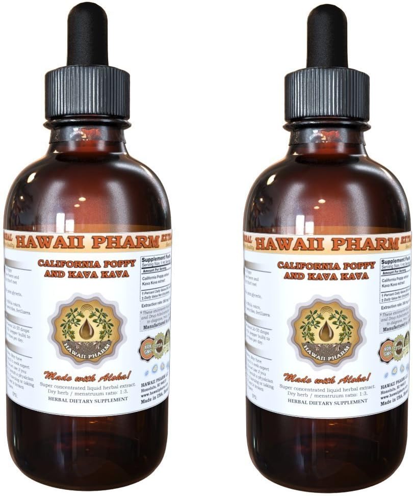 Hawaii Pharm Liquid Extract Combo: California Poppy & Kava Kava 2x2 oz - Organic Herbal Supplement
