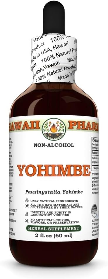 Hawaii Pharm Yohimbe Dry Bark Glycerite - All Natural Alcohol-Free Liquid Extract - 2 fl.oz - Vegan - Lab Tested - Made in Hawaii