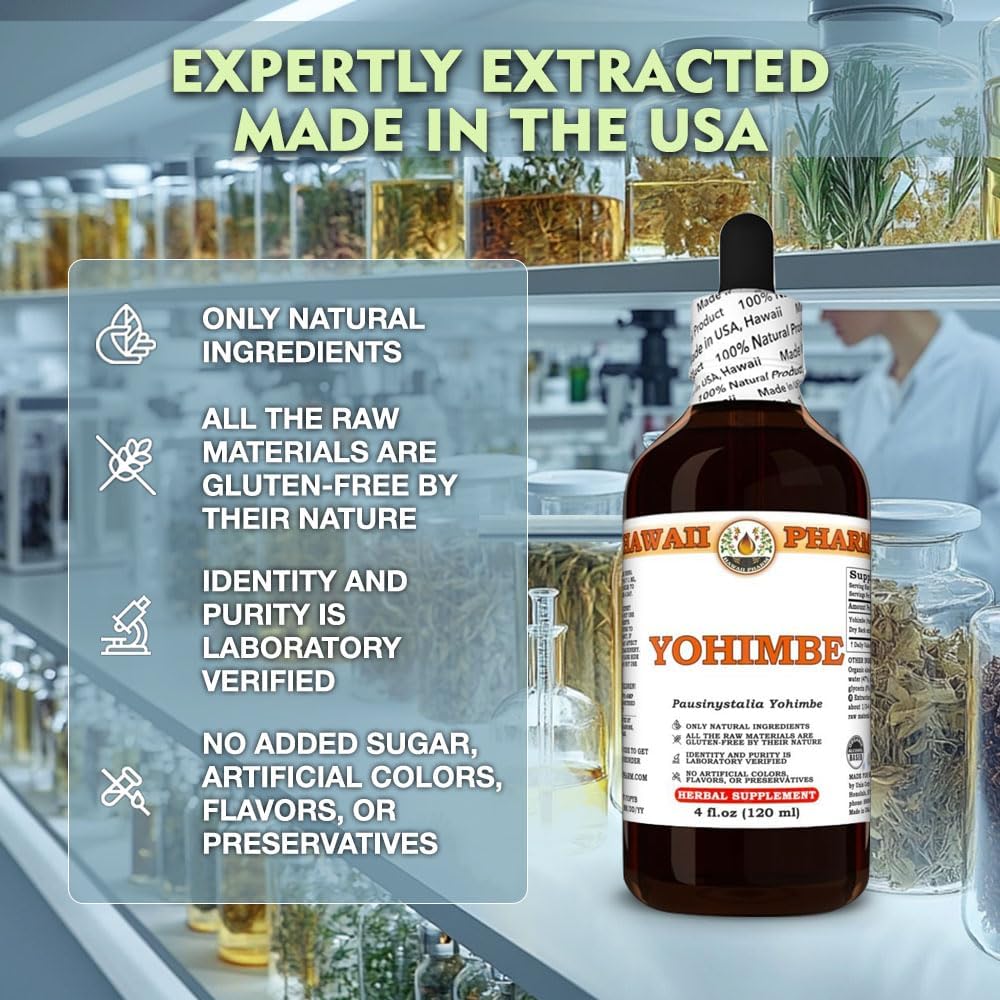 Hawaii Pharm Yohimbe Dry Bark Tincture - All Natural Vegan Extract from Hawaii - 4 fl.oz