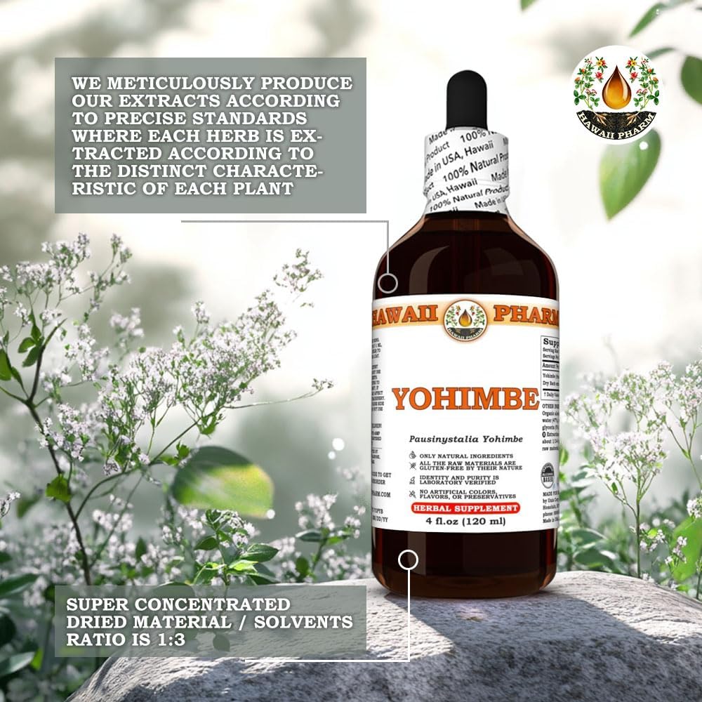 Hawaii Pharm Yohimbe Dry Bark Tincture - All Natural Vegan Extract from Hawaii - 4 fl.oz