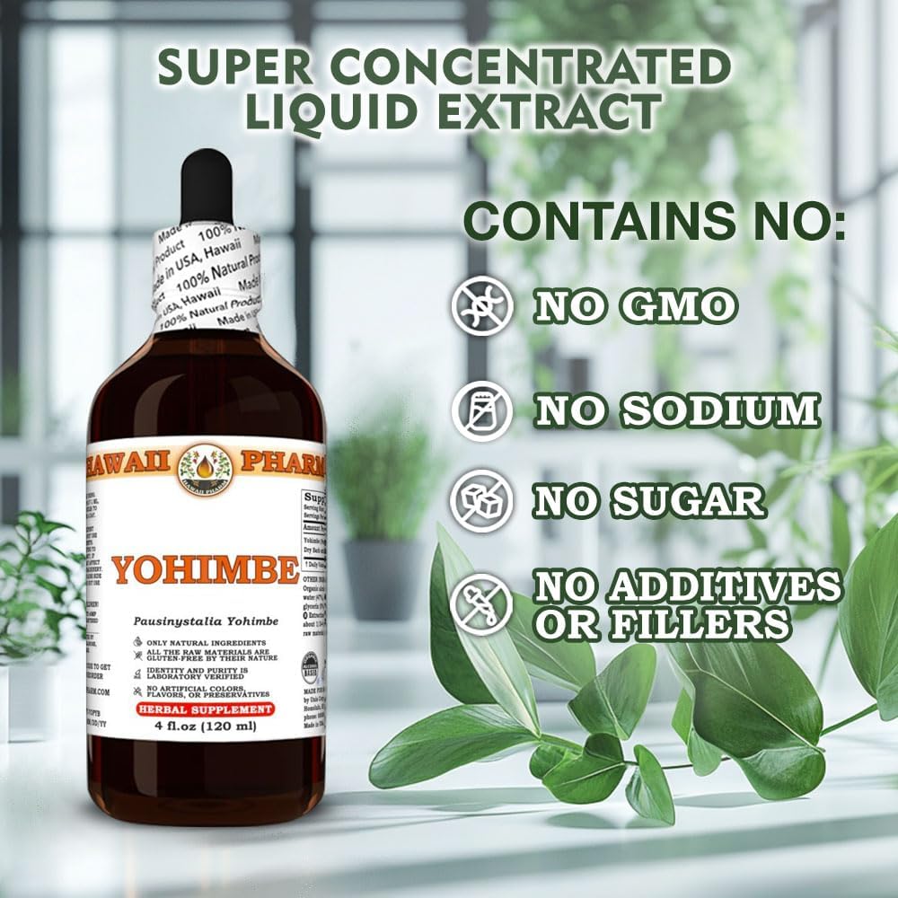 Hawaii Pharm Yohimbe Dry Bark Tincture - All Natural Vegan Extract from Hawaii - 4 fl.oz
