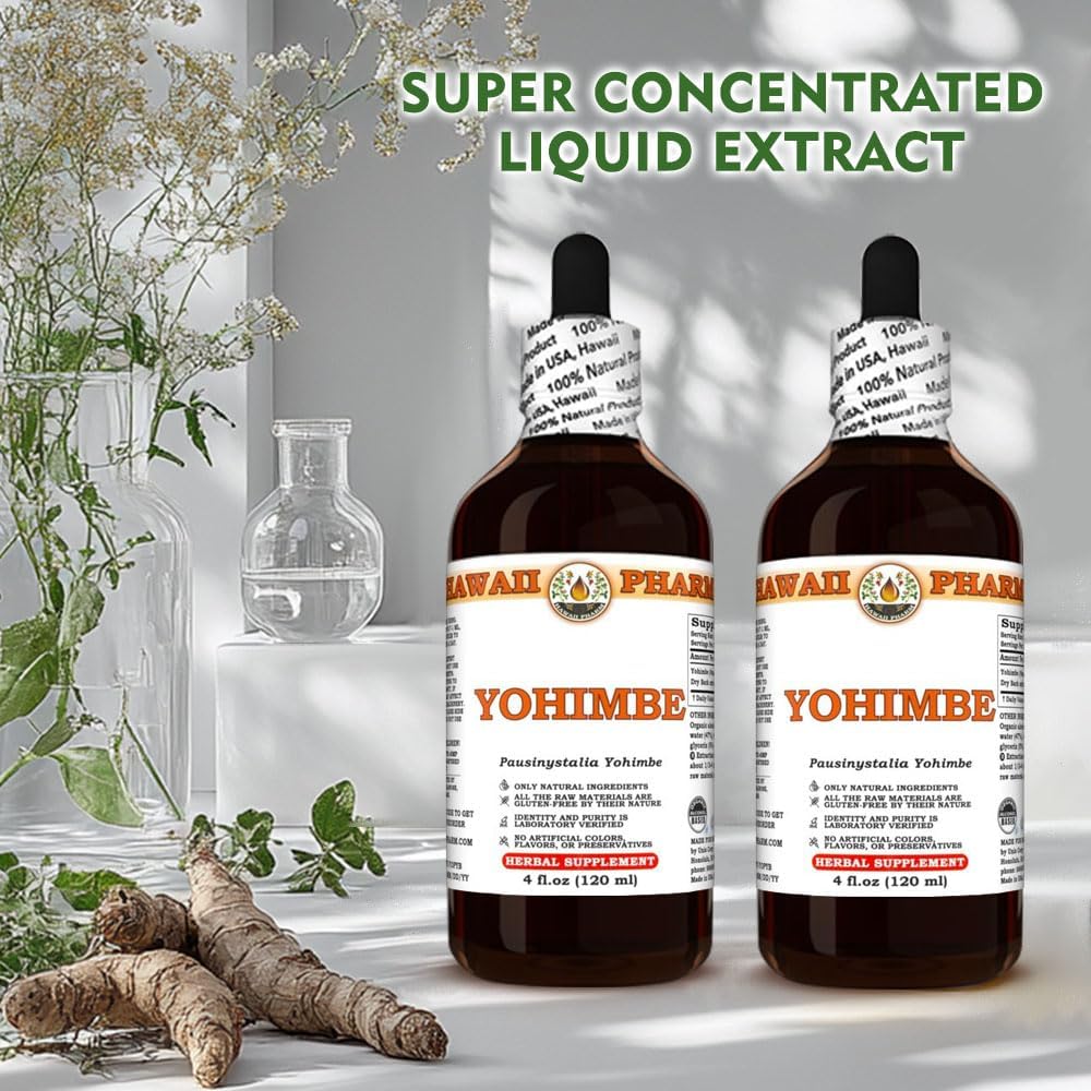 Hawaii Pharm Yohimbe Dry Bark Tincture - All Natural Vegan Extract from Hawaii - 4 fl.oz