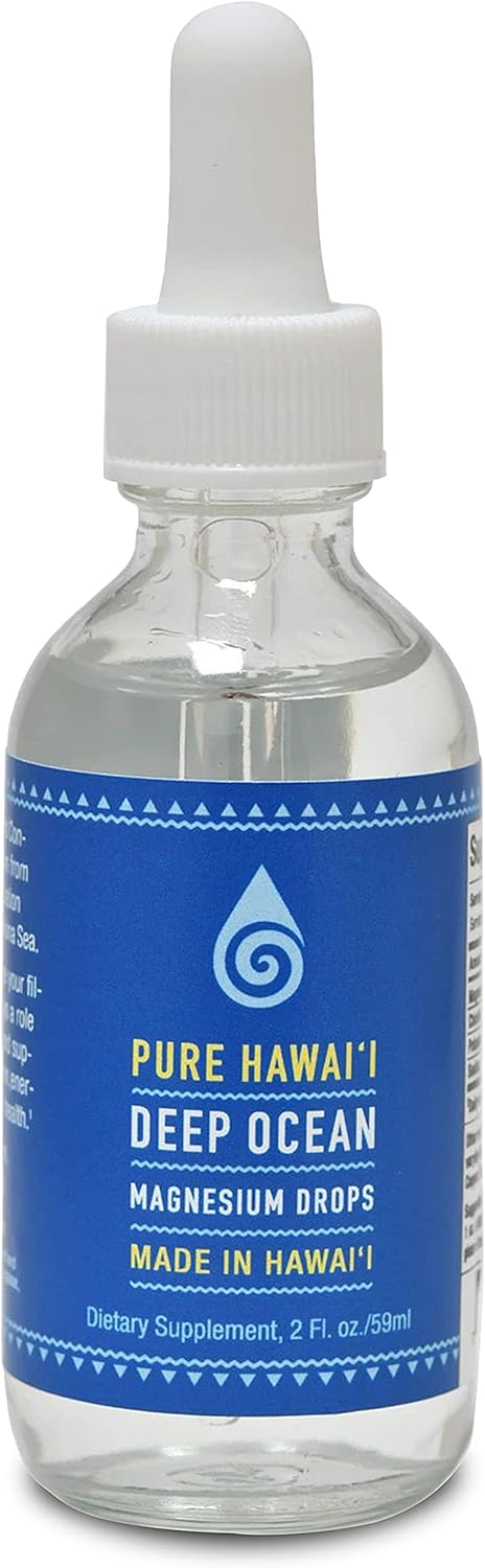 Hawaiian Kona Sea Salt Liquid Drops with Magnesium & Trace Minerals - 2 Fl. Oz - Supports Brain, Mood, Muscle, Nerve, & Heart Health