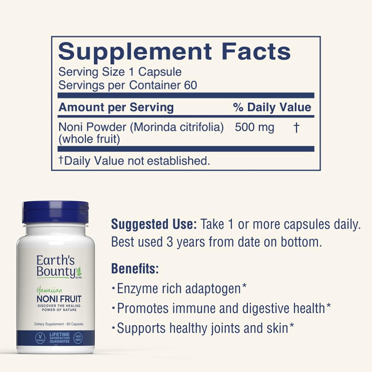 Hawaiian Noni Fruit Capsules - 60 Veggie Caps - Supports Immune System & Joint Health - 100% Pure Noni - Vegetarian Formula