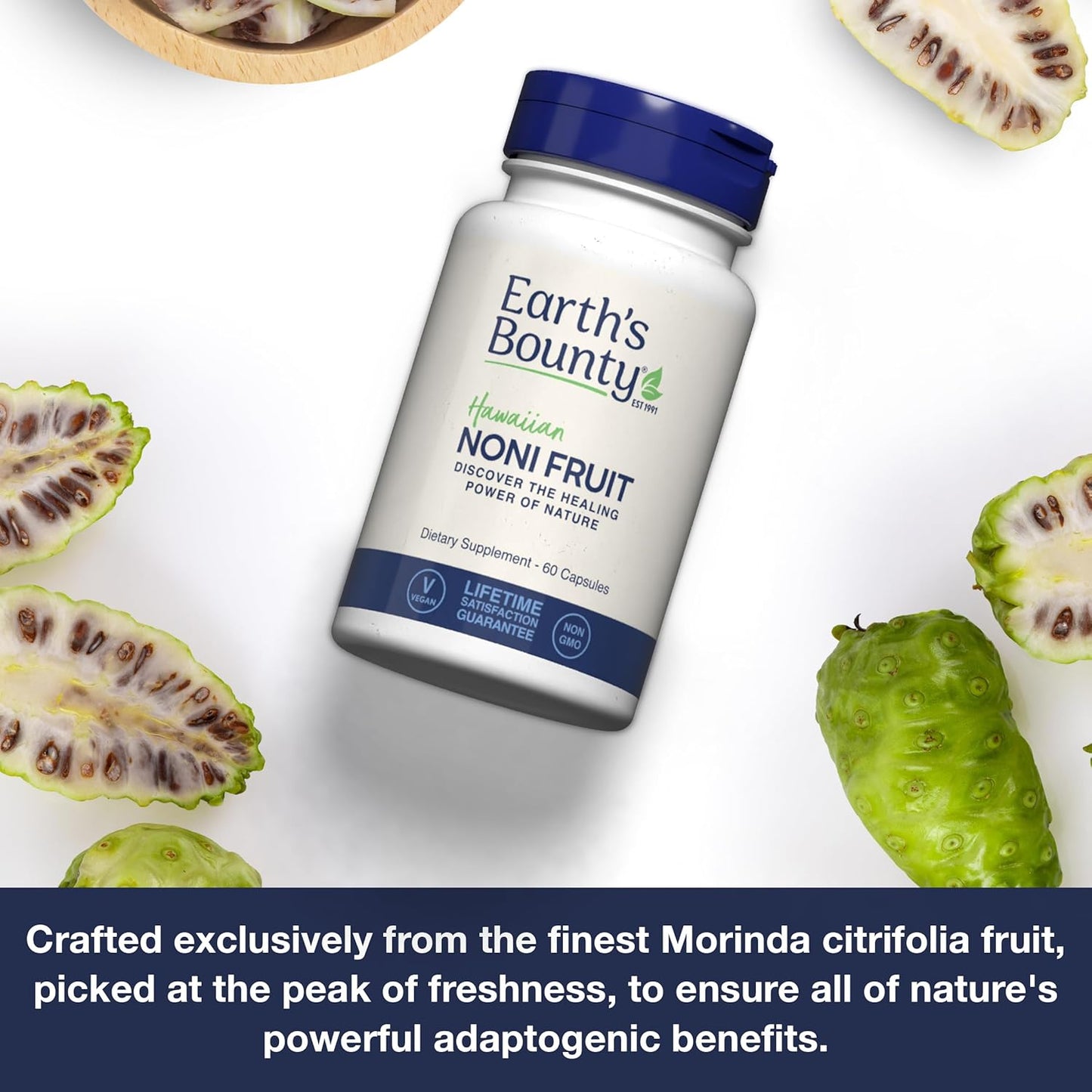 Hawaiian Noni Fruit Capsules - 60 Veggie Caps - Supports Immune System & Joint Health - 100% Pure Noni - Vegetarian Formula