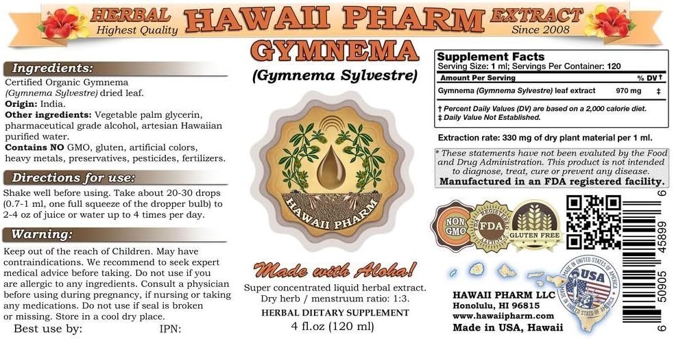 HawaiiPharm Gymnema Sylvestre Liquid Extract 4 oz - Herbal Supplement for Blood Sugar Support
