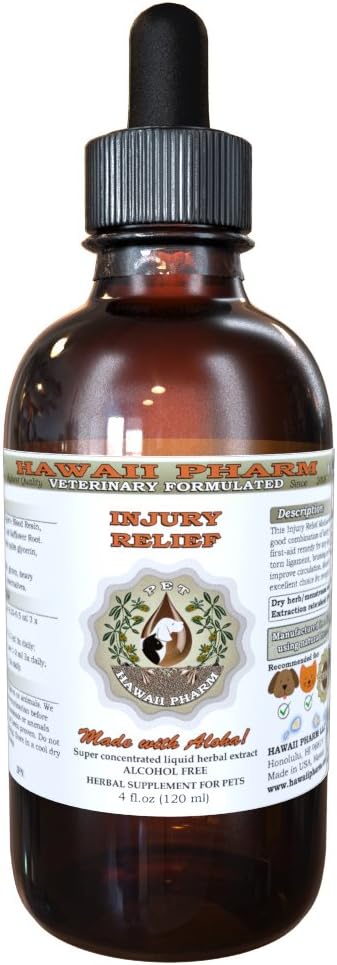 HawaiiPharm Injury Relief for Pets - Natural Alcohol-Free Liquid Extract, Herbal Supplement 4 oz Bottle