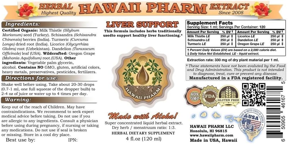 HawaiiPharm Liver Care Liquid Extract - 4 oz - Natural Liver Support Supplement