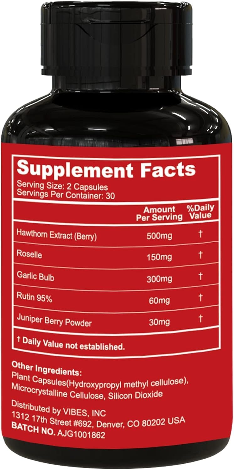 Hawthorn Berry Capsules - Vegan Antioxidant and Circulation Support Supplement (60 Capsules)