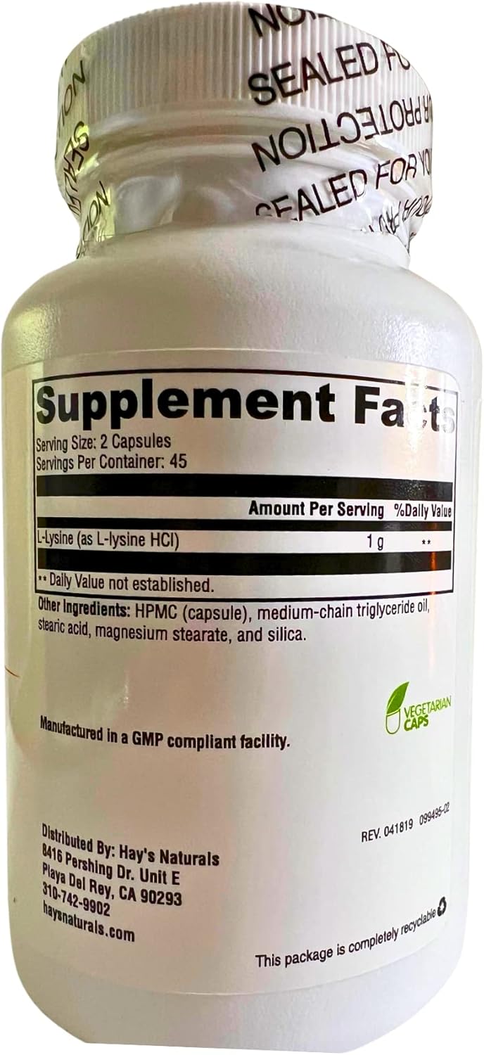 Hay's Naturals ShieldUp Lysine Capsules - Immune System & Cold Sore Support with Collagen Boost - Vegan Formula - 90 Count