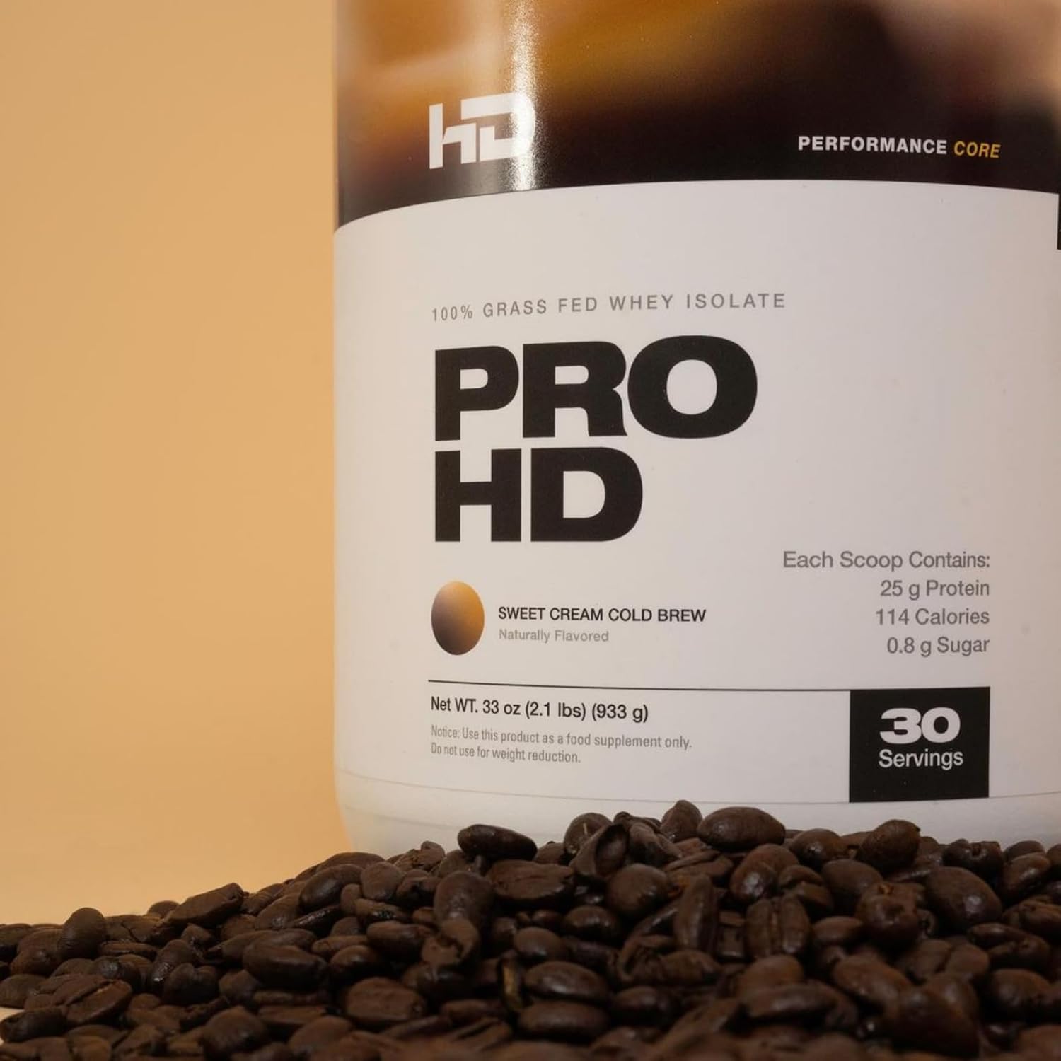 HD MUSCLE ProHD Grass-Fed Whey Isolate Protein Powder - 25g Protein, 114 Calories, Zero Fillers - Sweet Cream Cold Brew Flavor - 30 Servings