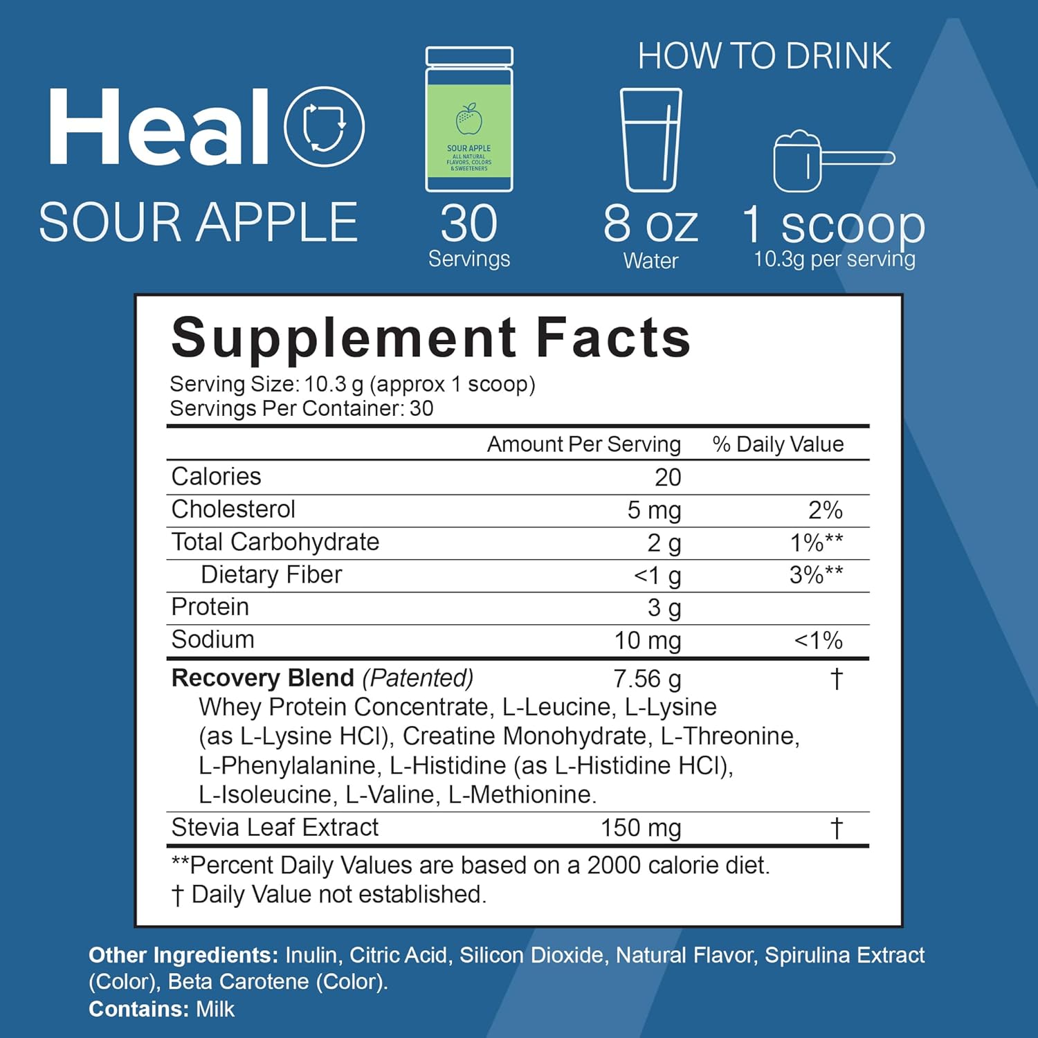 Heal EAA Amino Acid Recovery Drink with Creatine Monohydrate Powder - Vegan & Keto-Friendly - Sour Apple Flavor - 10.89oz