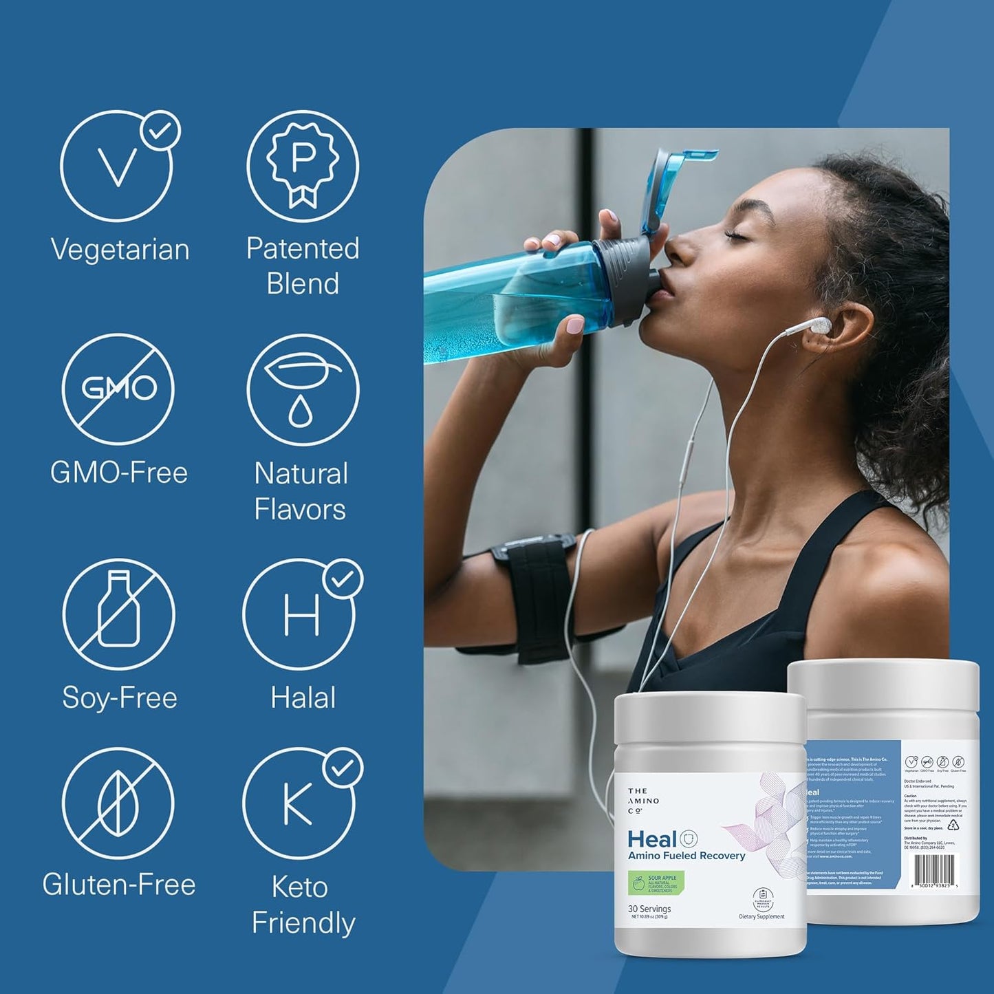 Heal EAA Amino Acid Recovery Drink with Creatine Monohydrate Powder - Vegan & Keto-Friendly - Sour Apple Flavor - 10.89oz