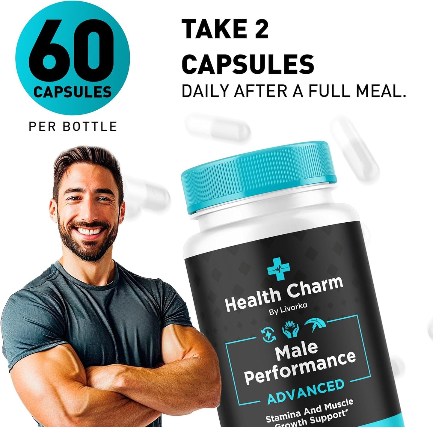 Health Charm Supplement for Men - 2 Month Supply of All Natural Health Charm Capsules