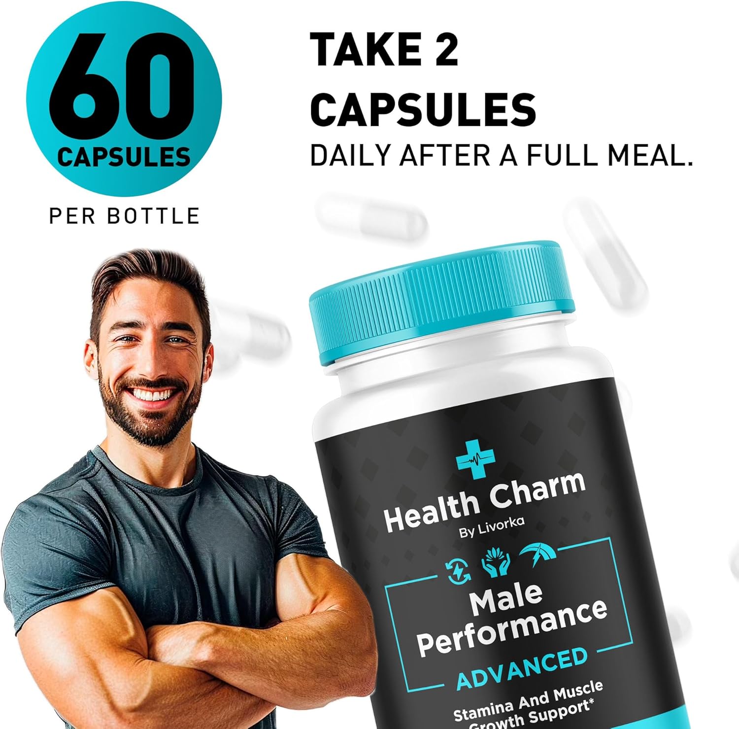 Health Charm Supplement for Men - 2 Month Supply of All Natural Health Charm Capsules