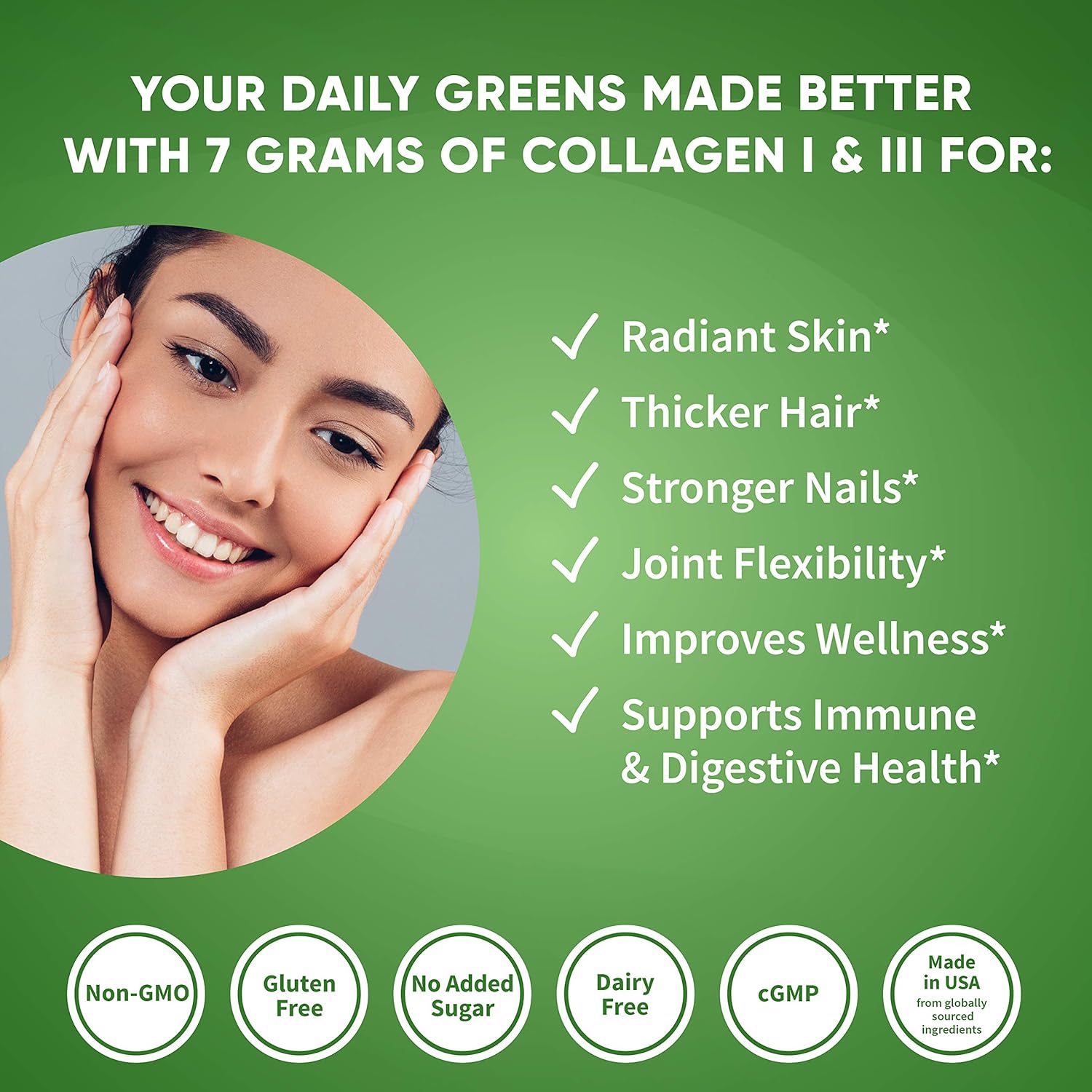 Health Logics Glowing Greens Superfood Powder with Collagen Peptides for Immune, Digestive, and Gut Health Support - Antioxidant Rich Blend with Prebiotics and Probiotics to Improve Wellness