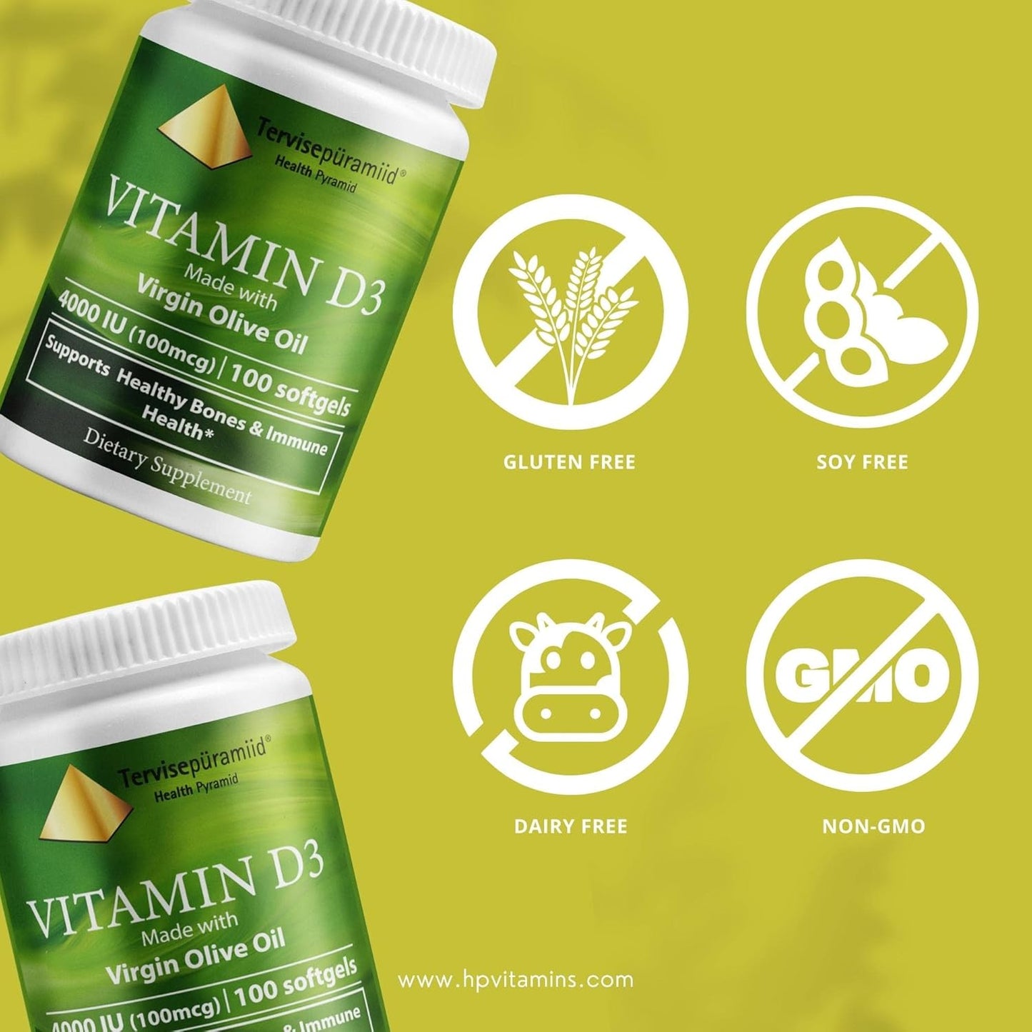 Health Pyramid Vitamin D3 Softgel 4000 IU - Easy to Swallow Supplement for Bone and Immune Health