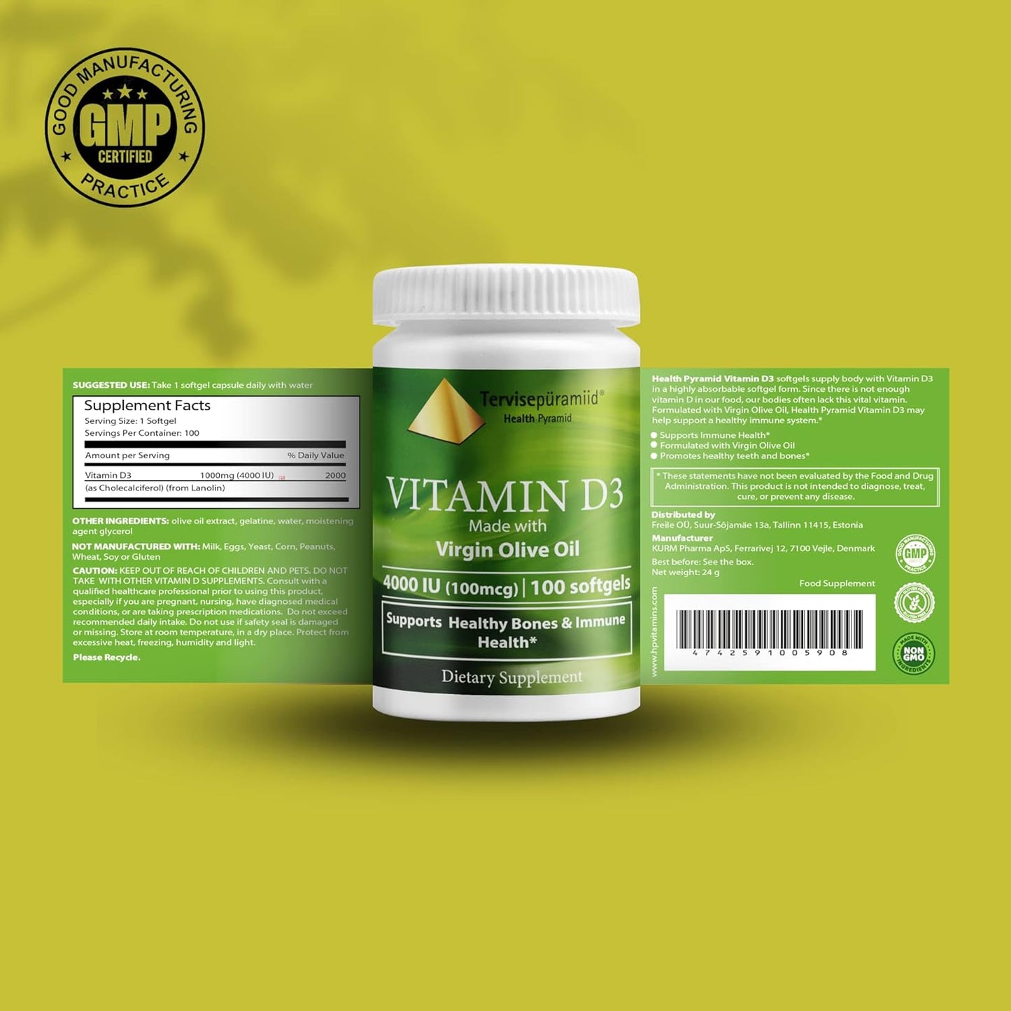 Health Pyramid Vitamin D3 Softgel 4000 IU - Easy to Swallow Supplement for Bone and Immune Health