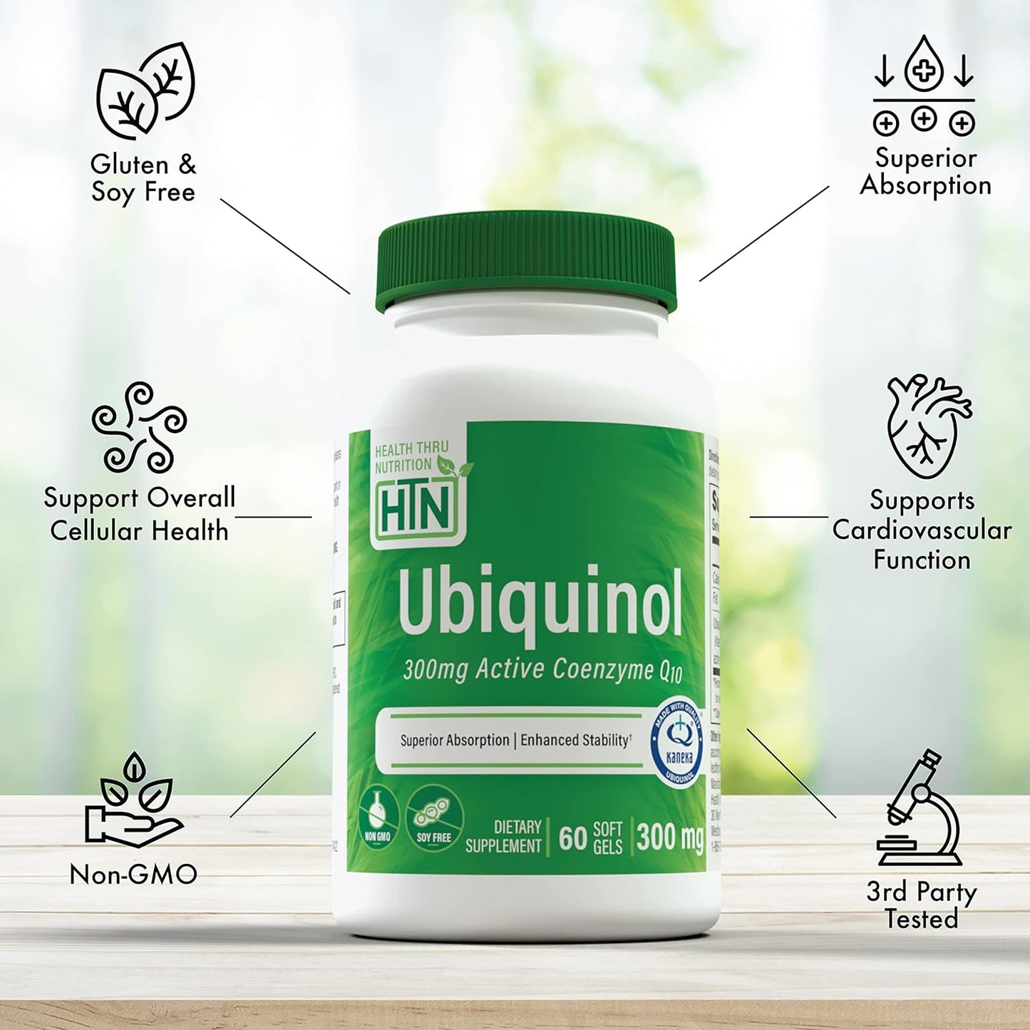 Health Thru Nutrition Ubiquinol 300mg Softgels with Kaneka QH CoQ-10 - Enhanced Bioavailability for Heart & Energy Support
