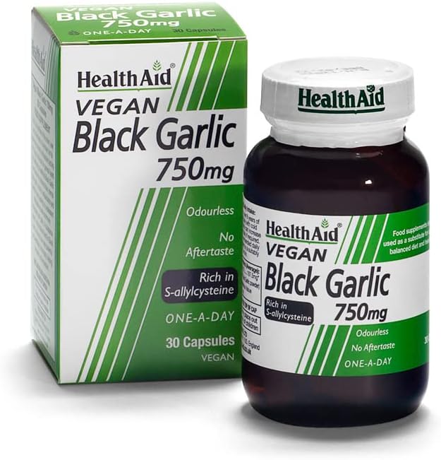 HealthAid Black Garlic Capsules - High Strength 750 mg - 30 Vegetarian Capsules