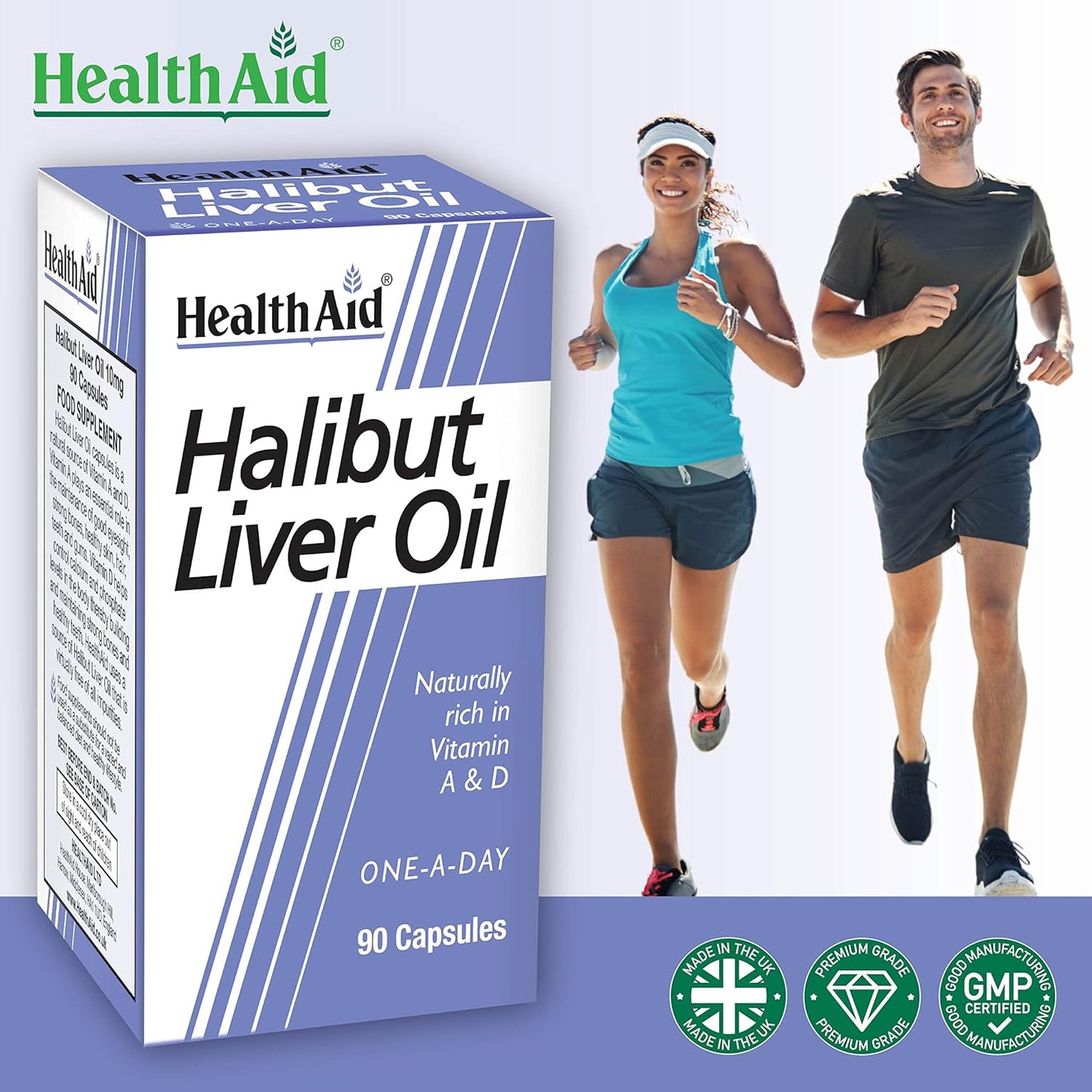 HealthAid Halibut Liver Oil Capsules - Pack of 90 for Overall Health and Wellness