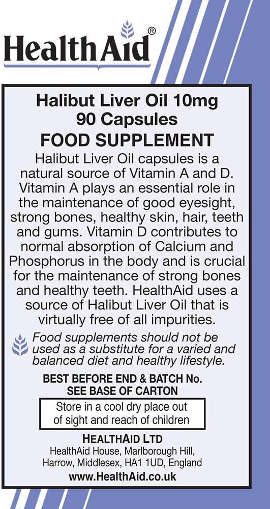 HealthAid Halibut Liver Oil Capsules - Pack of 90 for Overall Health and Wellness