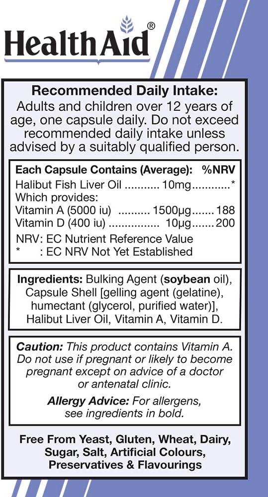 HealthAid Halibut Liver Oil Capsules - Pack of 90 for Overall Health and Wellness