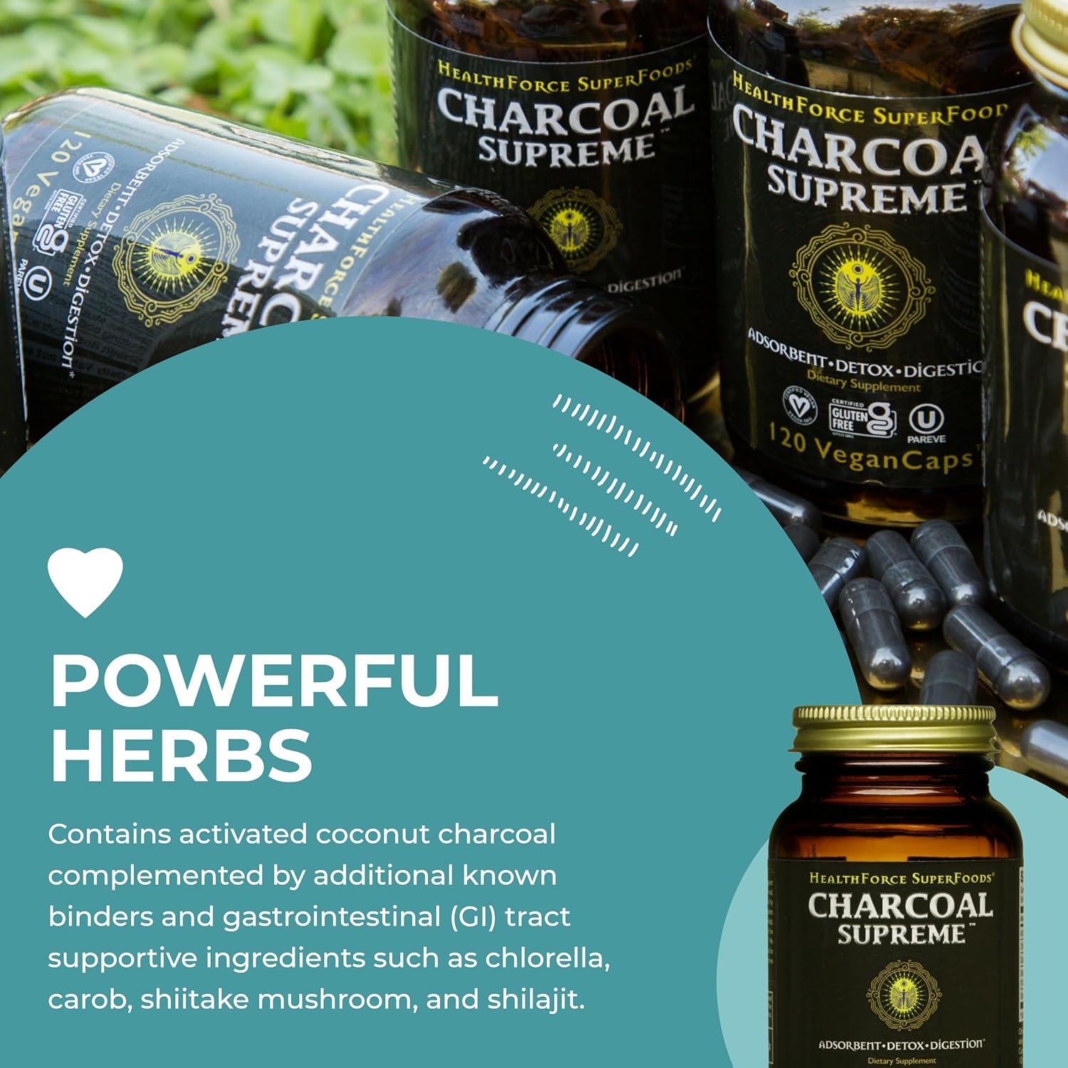 HealthForce SuperFoods Charcoal Supreme - 60 VeganCaps for Detoxification and Digestive Health - BoostGo Australia