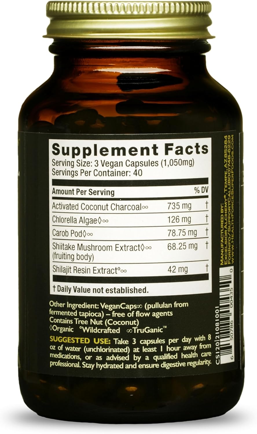 HealthForce SuperFoods Charcoal Supreme Vegan Capsules - 120 Count