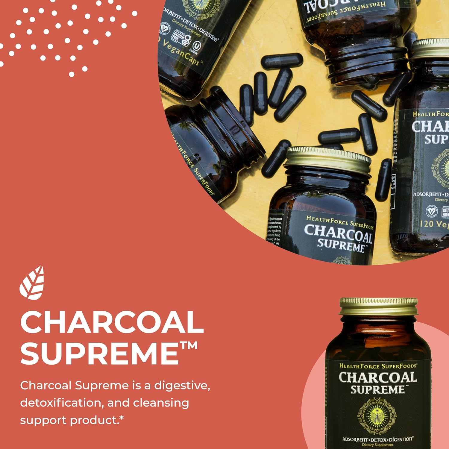 HealthForce SuperFoods Charcoal Supreme Vegan Capsules - 120 Count