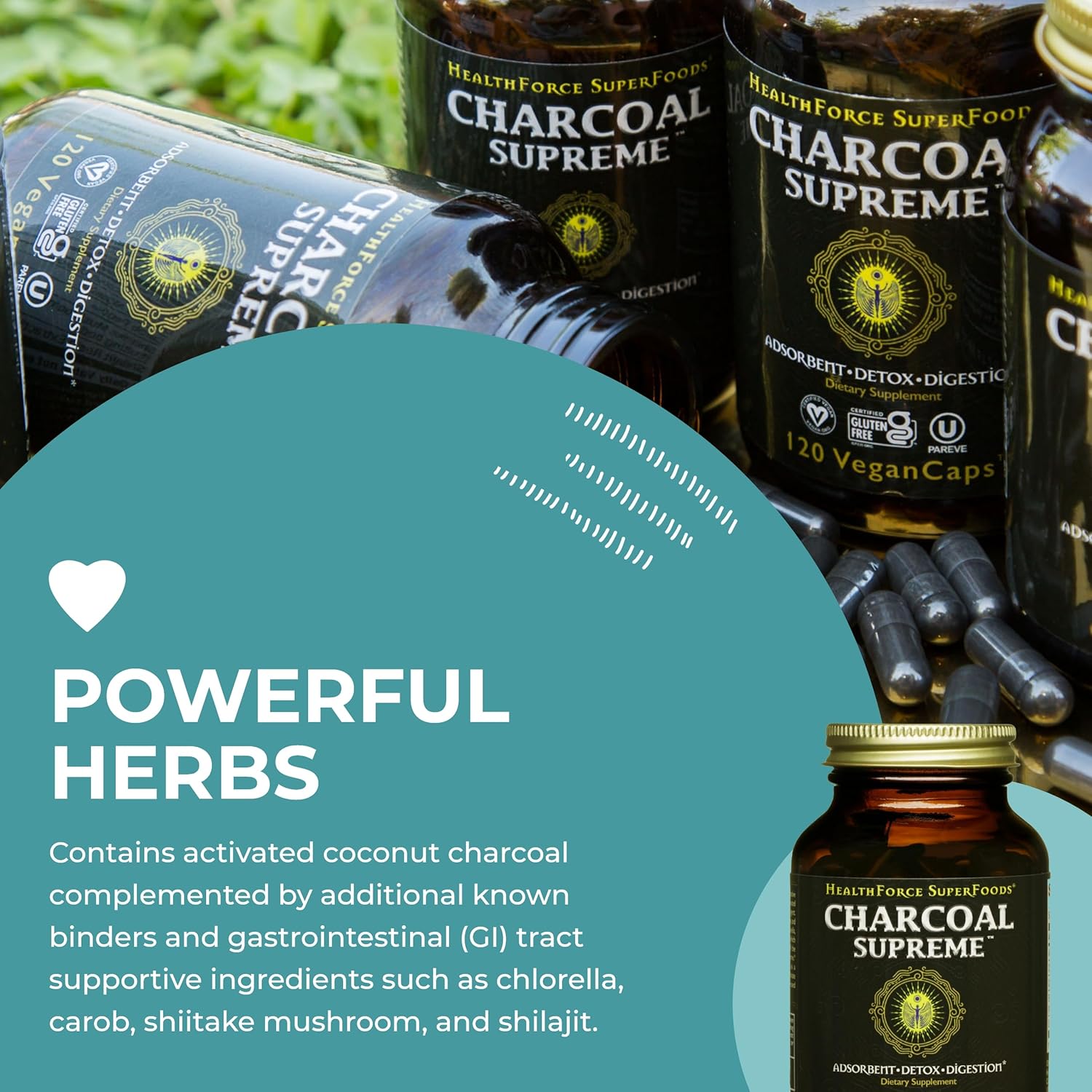 HealthForce SuperFoods Charcoal Supreme Vegan Capsules - 120 Count