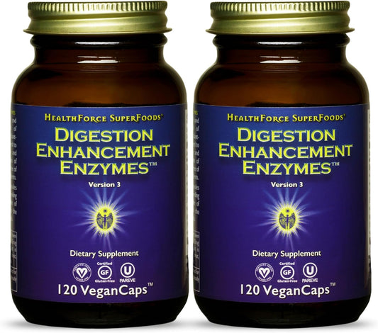 HealthForce SuperFoods Digestion Enhancement Enzymes - 240 Vegan Capsules for Improved Digestive Health
