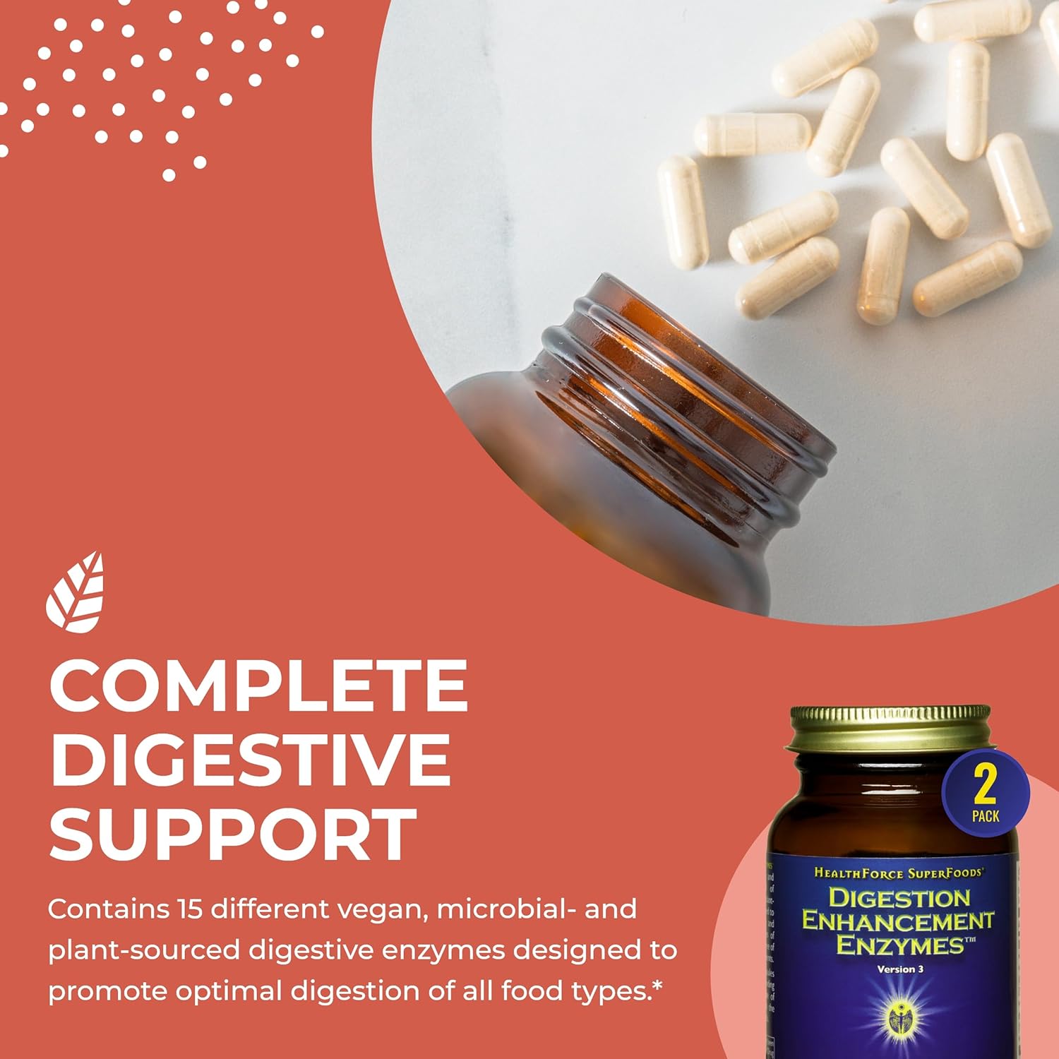 HealthForce SuperFoods Digestion Enhancement Enzymes - 240 Vegan Capsules for Improved Digestive Health