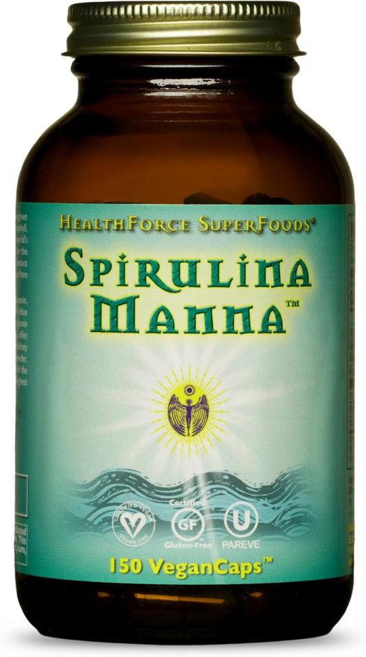 HealthForce SuperFoods Spirulina Manna Capsules - 150 Vegan Capsules for Immune Support and Overall Health