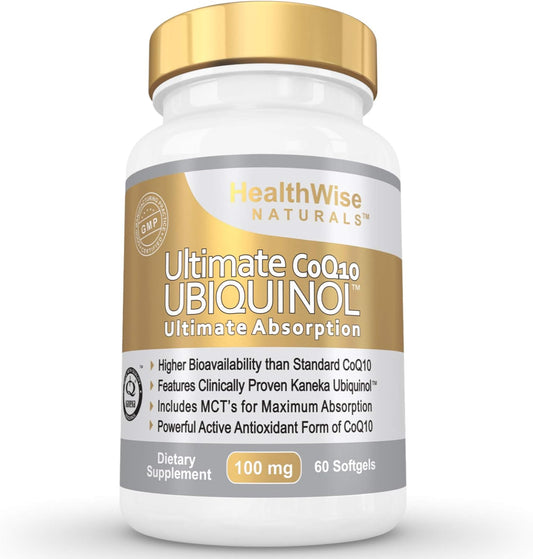 HealthWise Naturals Ubiquinol CoQ10 100mg - Maximum Absorption & Potency - Non-GMO/Soy Free - Kaneka Ubiquinol - 60 Softgels