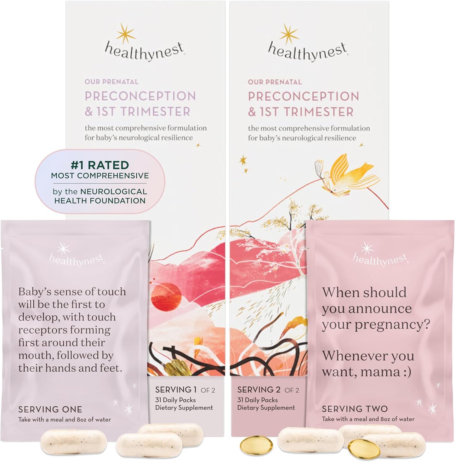 Healthybaby HealthyNest Preconception & 1st Trimester Prenatal Vitamin | Supports Fetal Brain Development | Methylfolate, Choline, DHA, Iron, Inositol | 31 Day Supply