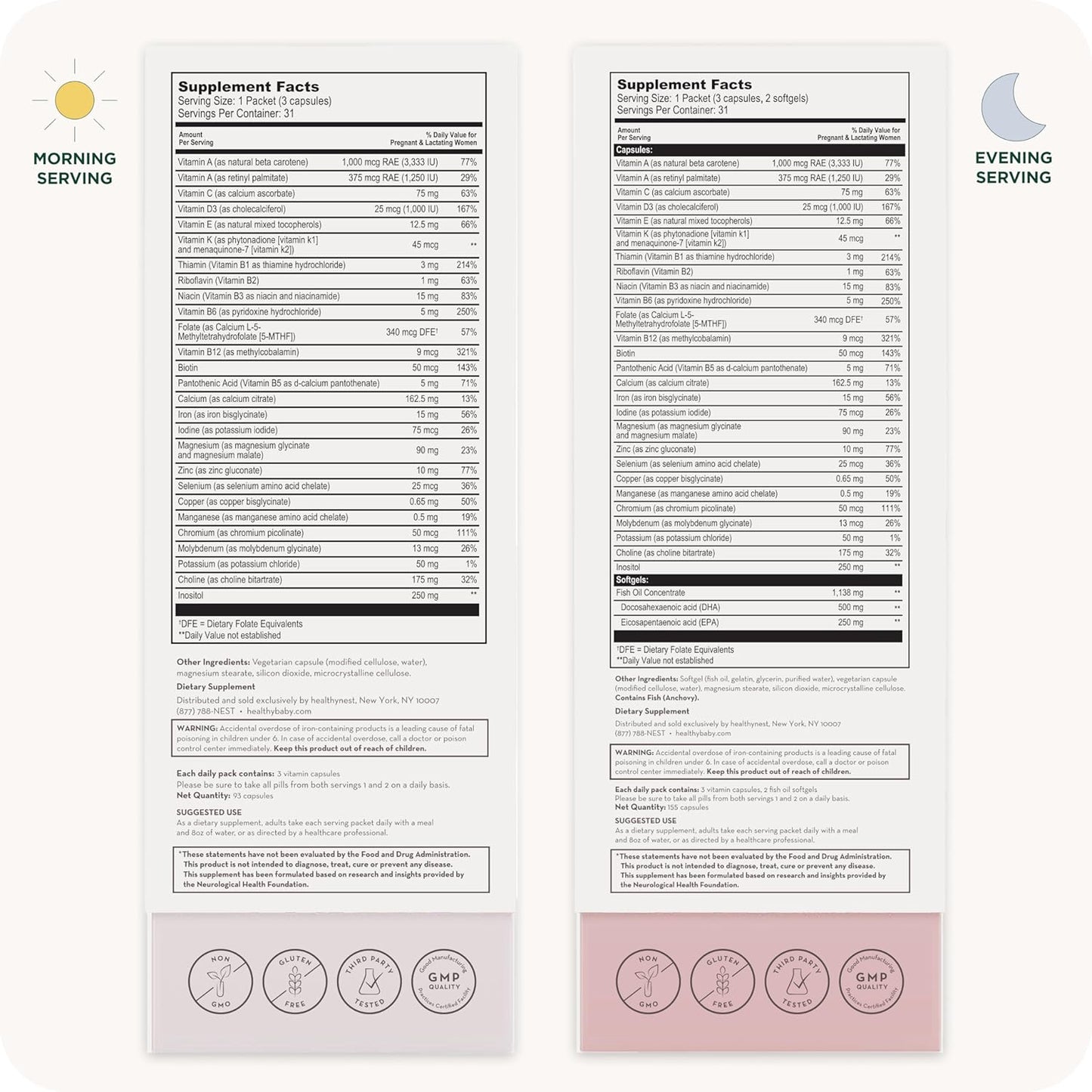 Healthybaby HealthyNest Preconception & 1st Trimester Prenatal Vitamin | Supports Fetal Brain Development | Methylfolate, Choline, DHA, Iron, Inositol | 31 Day Supply