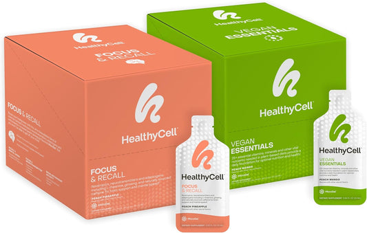 Healthycell Focus & Recall + Vegan Multivitamin Bundle for Maximum Absorption - Nootropic & Vegan Essentials - 60 Gel Packs