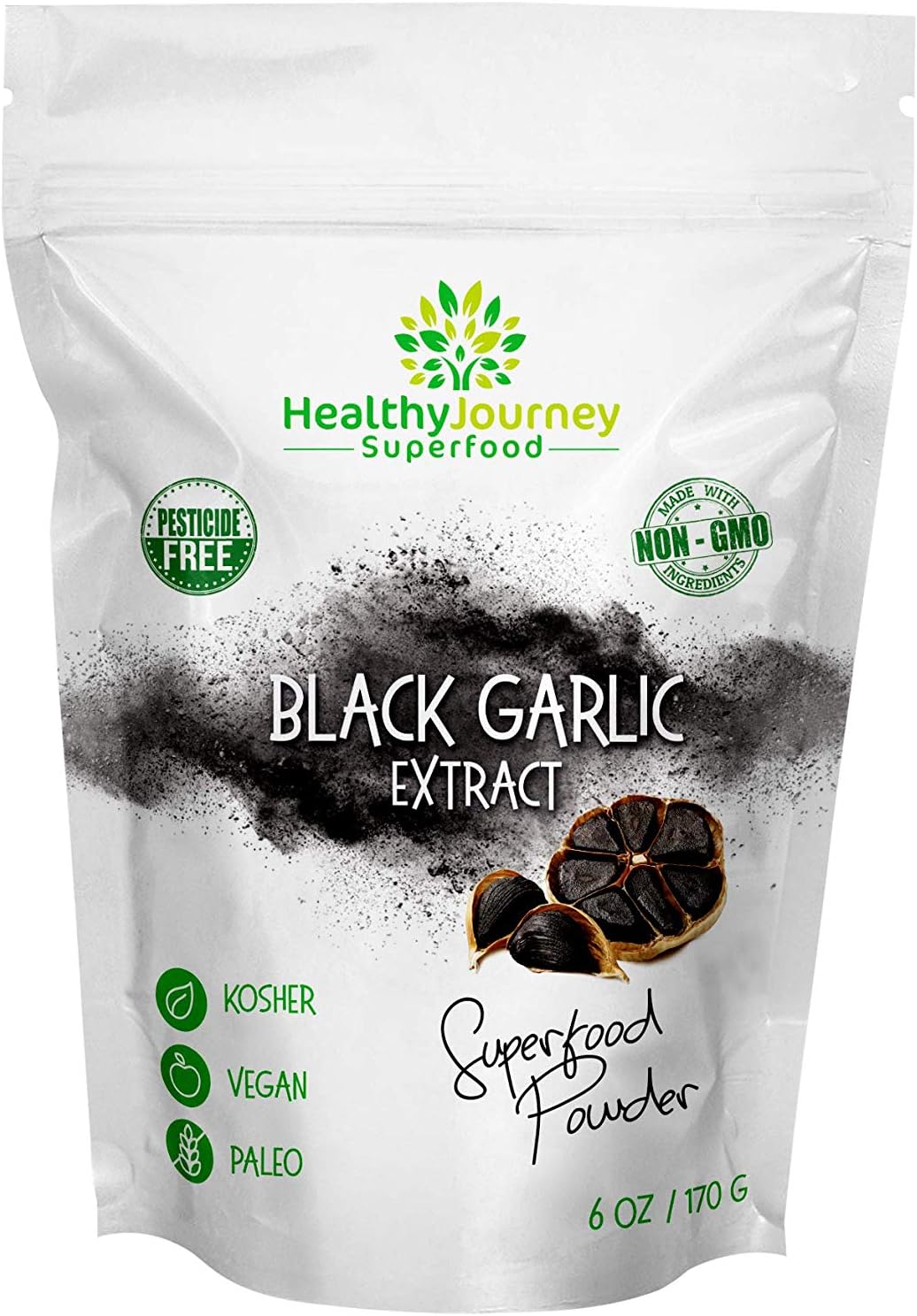 HealthyJourney Superfood Black Garlic Extract Powder - Pesticide Free, Non-GMO, Vegan, Gluten Free - Antioxidant Rich - 6 OZ