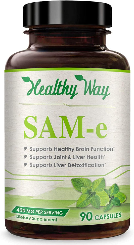 HealthyWayRx SAM-e 400mg - S-Adenosyl Methionine Capsules, 90 Count, Non GMO- Supports Joint Health, Mood, and Liver Function