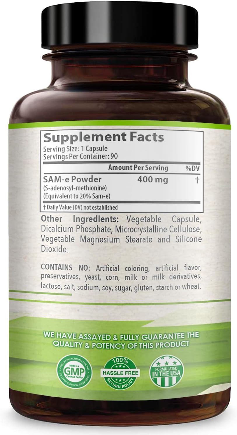 HealthyWayRx SAM-e 400mg - S-Adenosyl Methionine Capsules, 90 Count, Non GMO- Supports Joint Health, Mood, and Liver Function