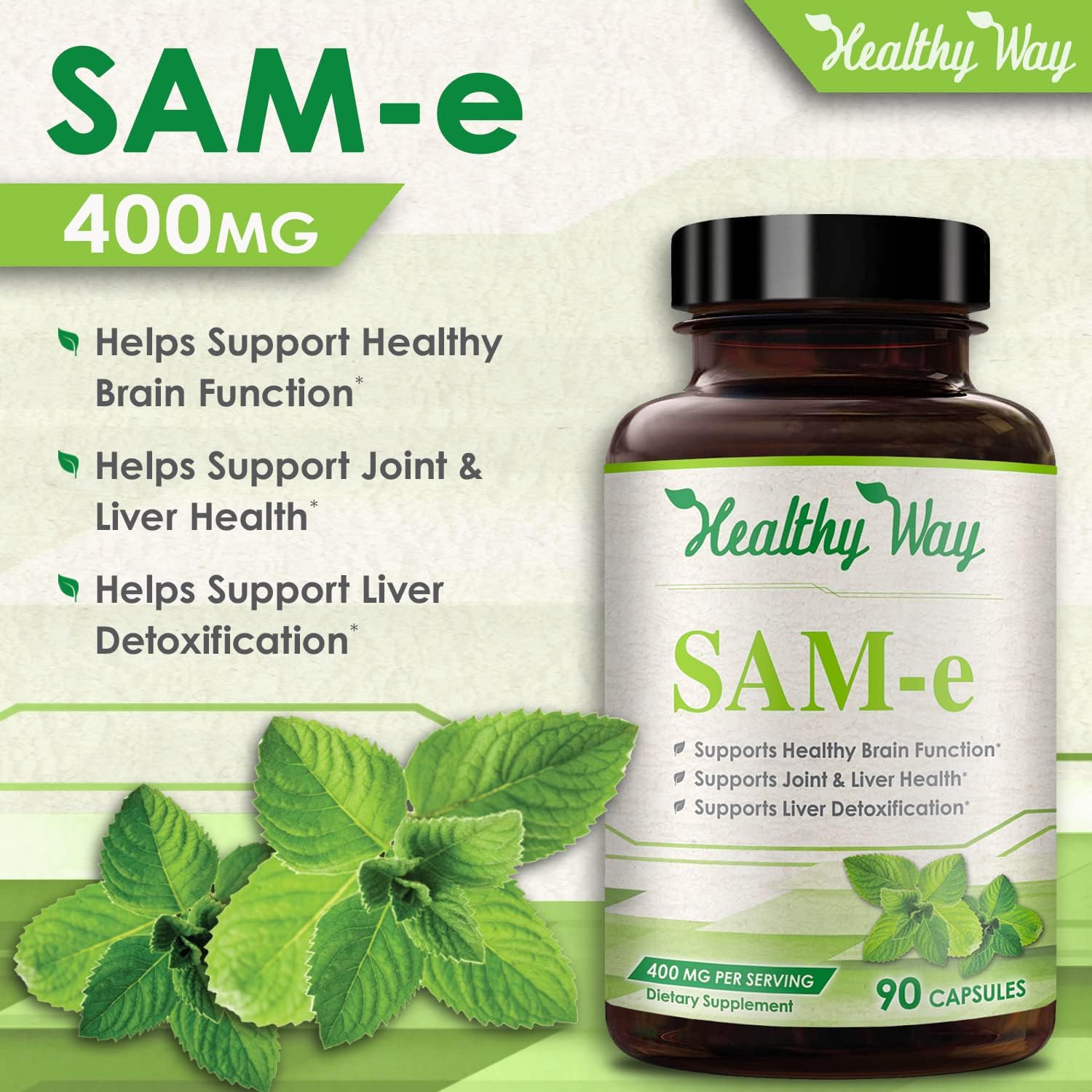 HealthyWayRx SAM-e 400mg - S-Adenosyl Methionine Capsules, 90 Count, Non GMO- Supports Joint Health, Mood, and Liver Function
