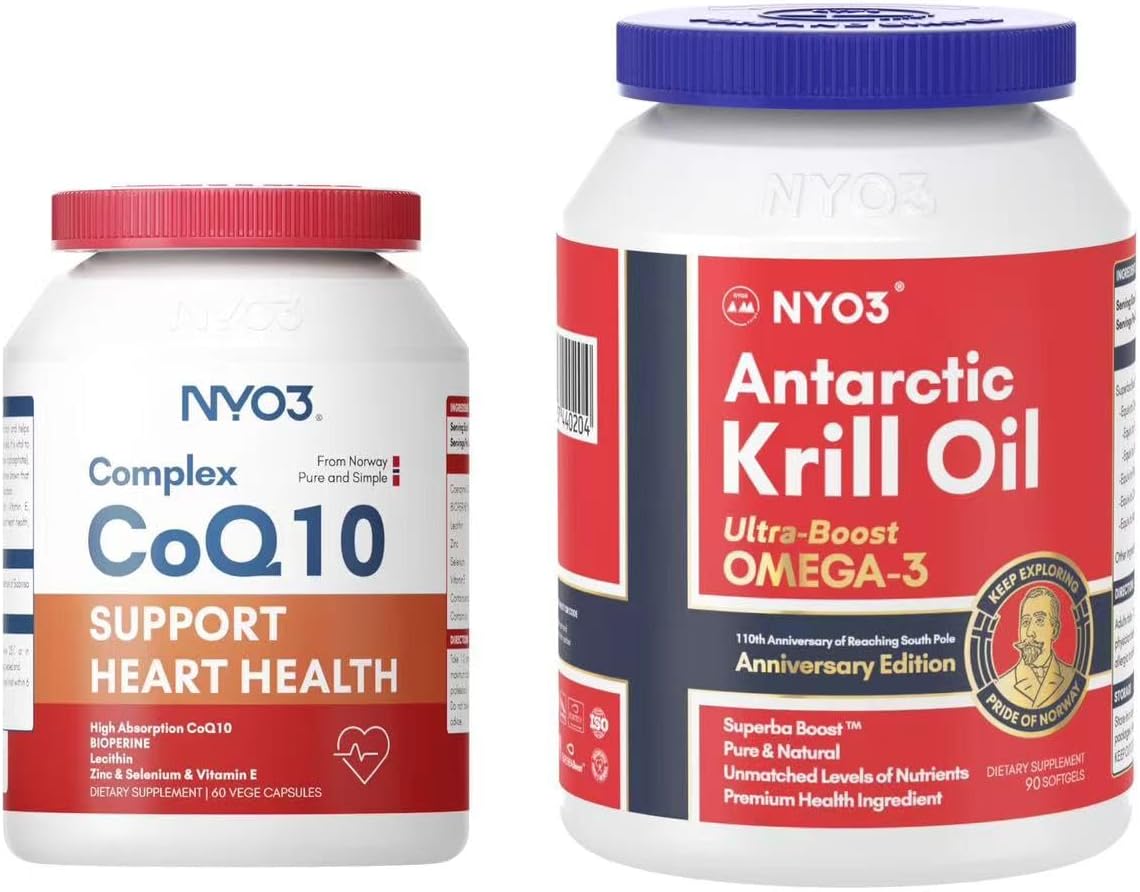Heart Health Bundle: NYO3 Coq10 120mg and Krill Oil 1000mg Softgels for Cardiovascular Support