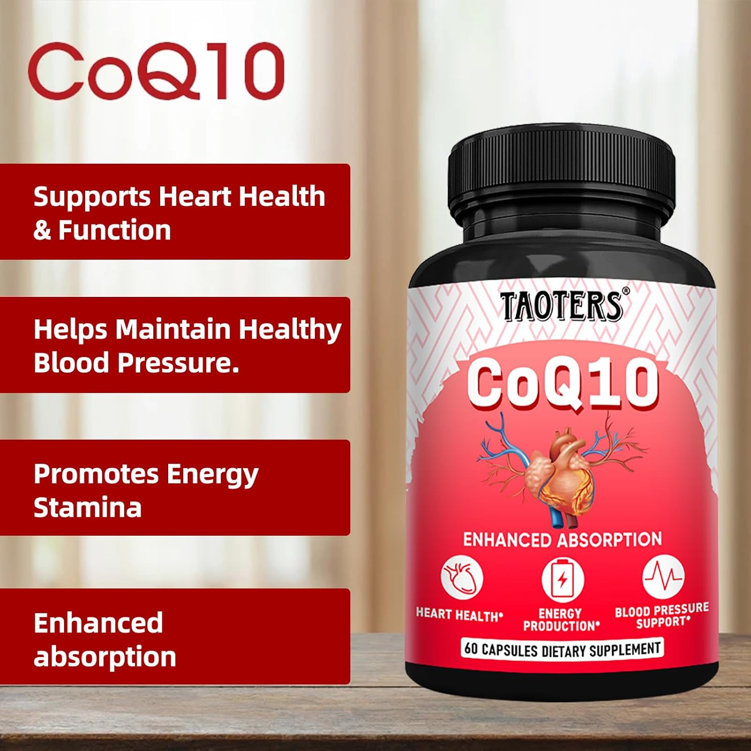 Heart Health & Energy Support CoQ10 Supplement with Dandelion Root & Calcium - 60 Capsules