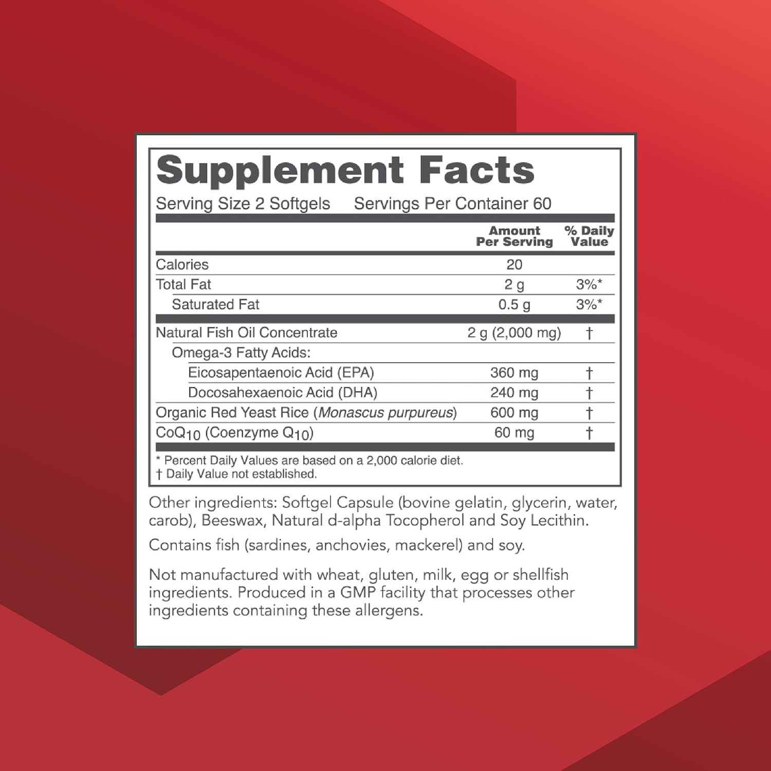Heart Health Formula with Red Yeast Rice, CoQ10, Omega-3 Fish Oil - DHA Supplements by Protocol for Life Balance