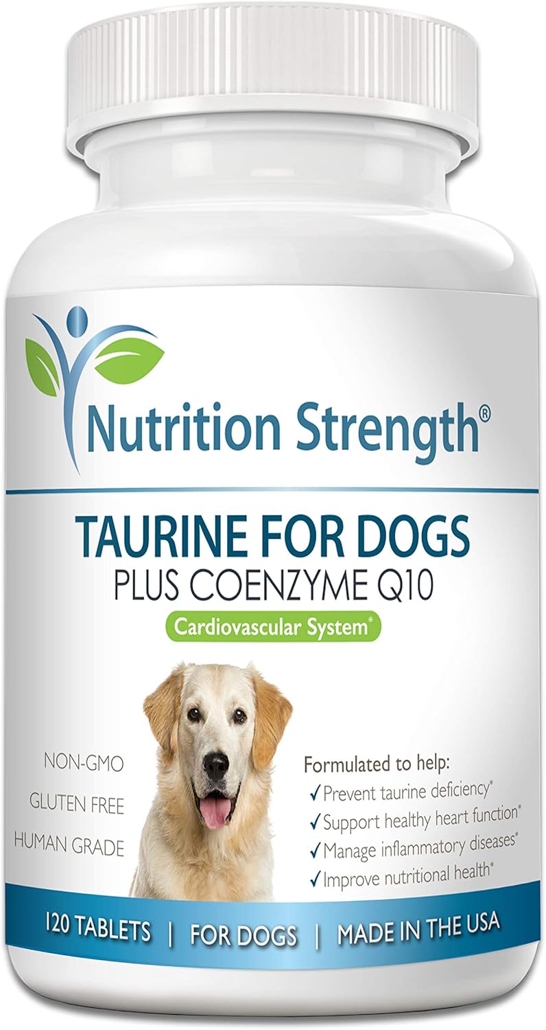 Heart Health Support for Dogs: Taurine Supplement with Coenzyme Q10, 120 Chewable Tablets for Healthy Heart Function and Inflammatory Disease Resistance