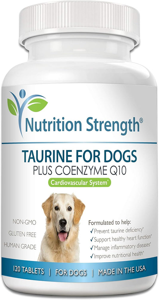 Heart Health Support for Dogs: Taurine Supplement with Coenzyme Q10, 120 Chewable Tablets for Healthy Heart Function and Inflammatory Disease Resistance