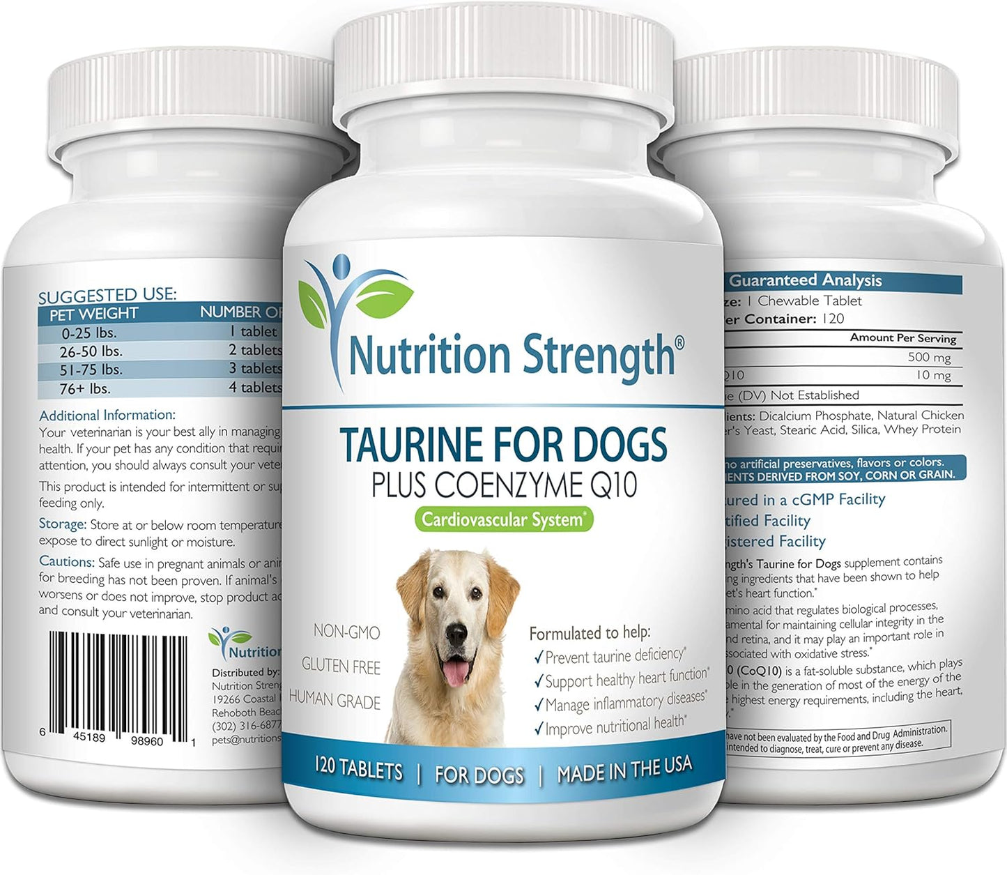 Heart Health Support for Dogs: Taurine Supplement with Coenzyme Q10, 120 Chewable Tablets for Healthy Heart Function and Inflammatory Disease Resistance